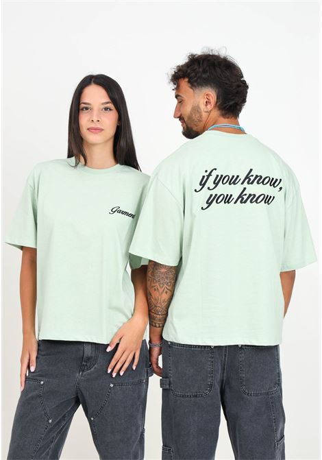 T-shirt a manica corta verde per uomo e donna con ricamo if you know, you know GARMENT WORKSHOP | F4GMUATH016GW035